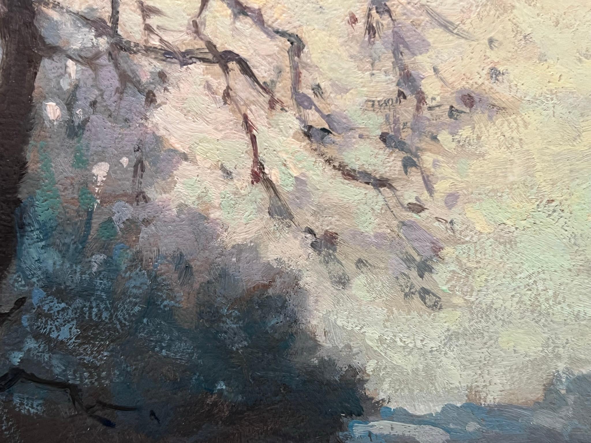 Río Impresionista Americano en el condado de Brown, Indiana amanecer brumoso - Painting impresionista estadounidense de Carl C. Graf