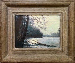 Rivière impressionniste américaine dans le comté de Brown, Indiana, matin brumeux-au lever du soleil