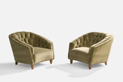 Carl Cederholm Atribución, Sillas de salón, Terciopelo, Madera, Suecia, Década de 1940