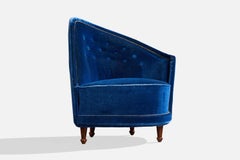 Carl Cederholm, fauteuil de salon, velours, bois, Suède, années 1940