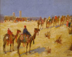 Romantic Oil Painting: The Departing Caravan, Late 19th Century