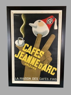 Carl Chew (französisch, 20. Jahrhundert) „Cafes Jeanne D'Arc“ Gerahmtes französisches Poster 1937