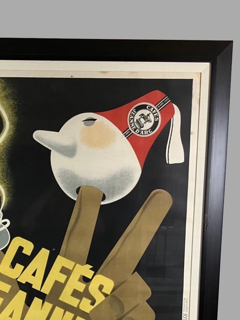Linen Carl Chew (French, 20th century) 'Cafes Jeanne D'Arc' Framed French Poster 1937