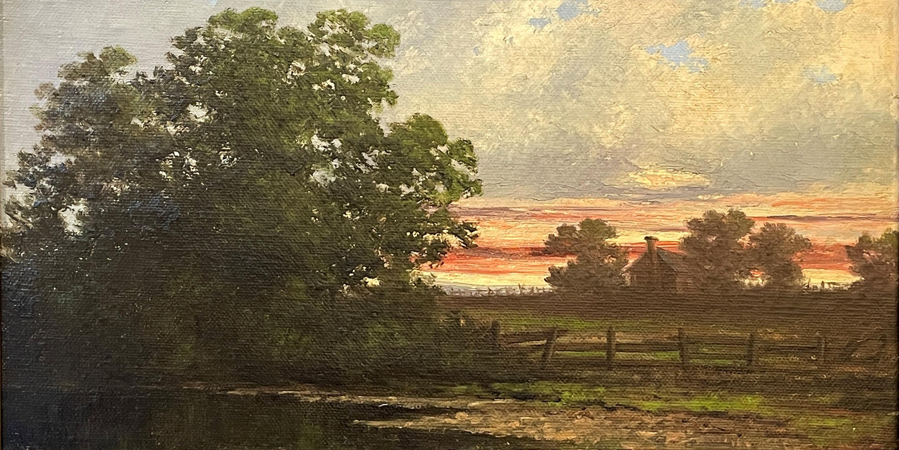 Landscape Painting di Carl Christian Brenner - "Tramonto alla capanna, Kentucky", Carl Brenner, Paesaggio della scuola del fiume Hudson