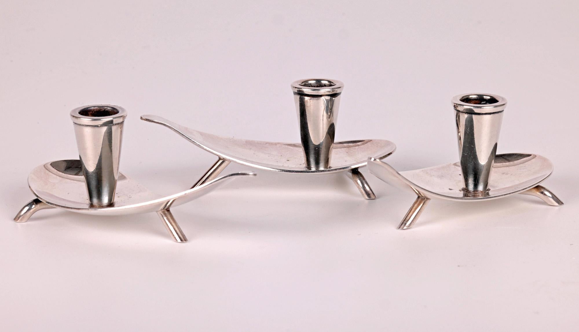 Carl Christiansen Danish Mid-Century Trio Silver Plated Candlesticks For Sale 4