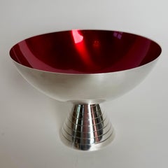 Carl Christiansen Danish Silver Plate and Red Enamel Bowl, 1950s