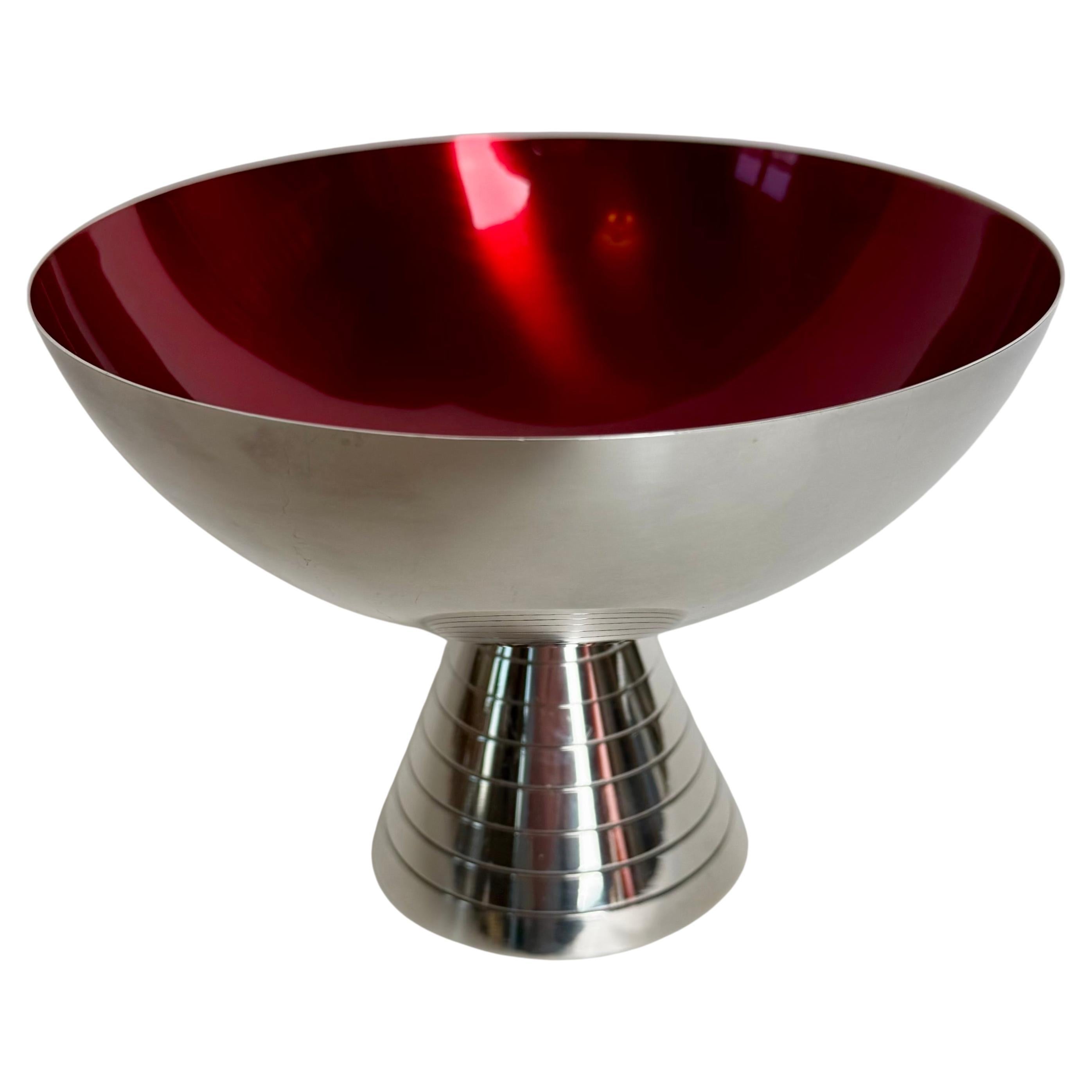 Carl Christiansen Danish Silver Plate and Red Enamel Bowl, 1950s For Sale