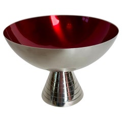 Carl Christiansen Danish Silver Plate and Red Enamel Bowl, 1950s