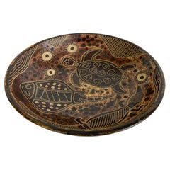 Carl Cooper (Australian) Pottery Dish, Incised Lizard, Stingray & Turtle, c1950
