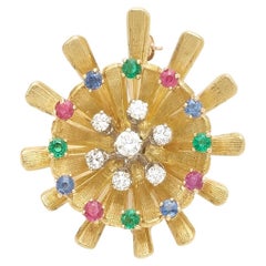 Carl D. Lindstrom 18k Gold Pinwheel Brooch w/ 0.28ct Diamonds and Gemstone