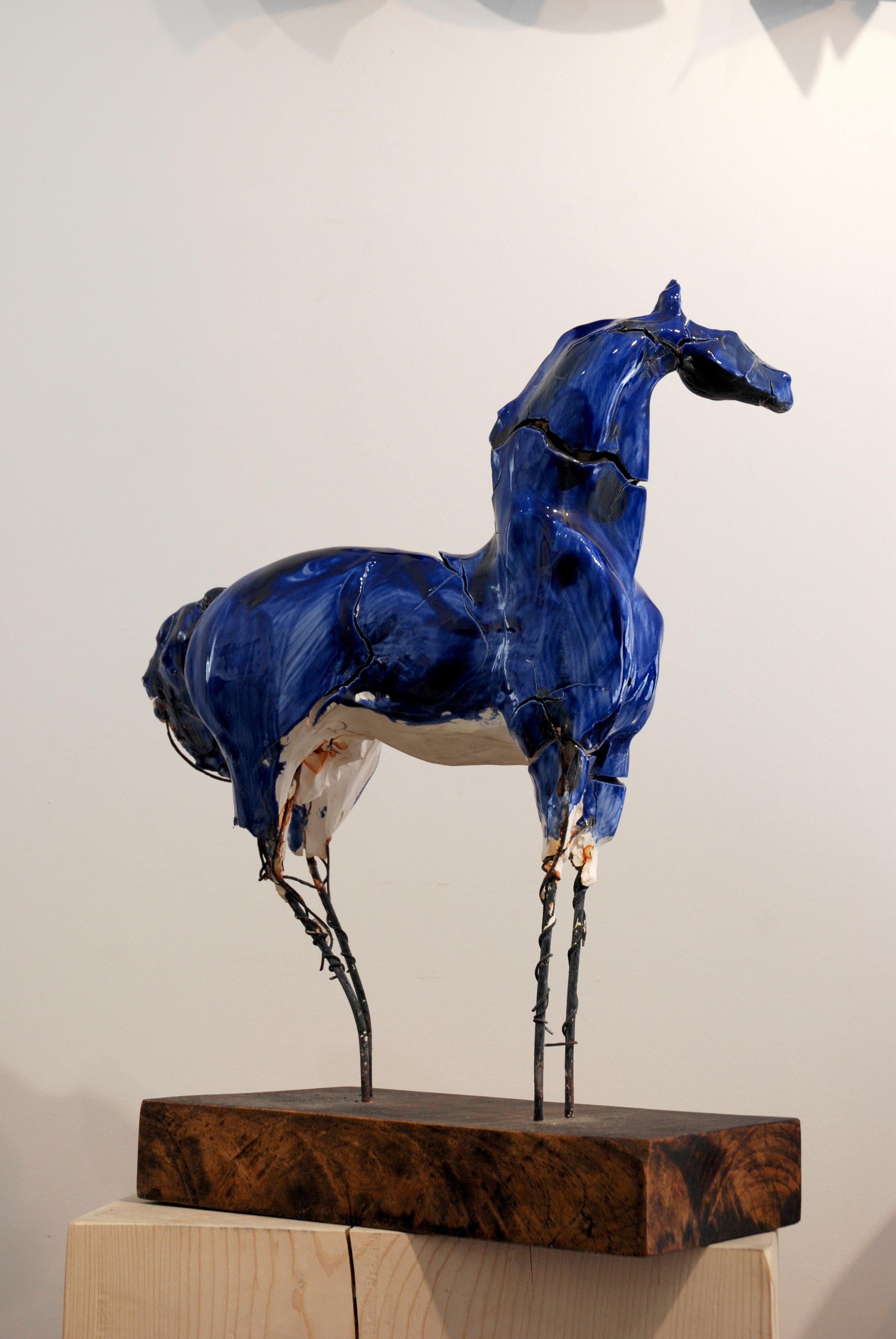 Carl Dahl Figurative Sculpture - Enameled Blue Horse #2