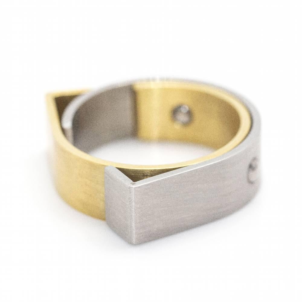 CARL DAU GEOMETRY Ring in Gold and Steel In New Condition For Sale In BARCELONA, ES