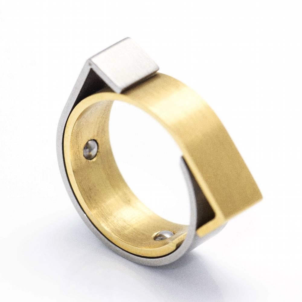 CARL DAU GEOMETRY Ring in Gold and Steel For Sale 1