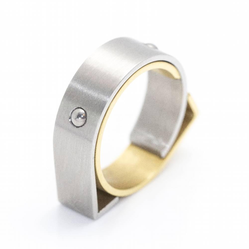 CARL DAU GEOMETRY Ring in Gold and Steel For Sale 2