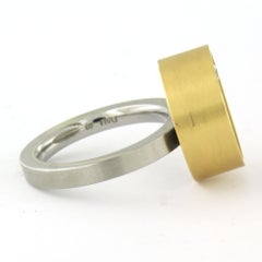 CARL DAU ring with blue enamel and brilliant cut diamond 18k gold and steel