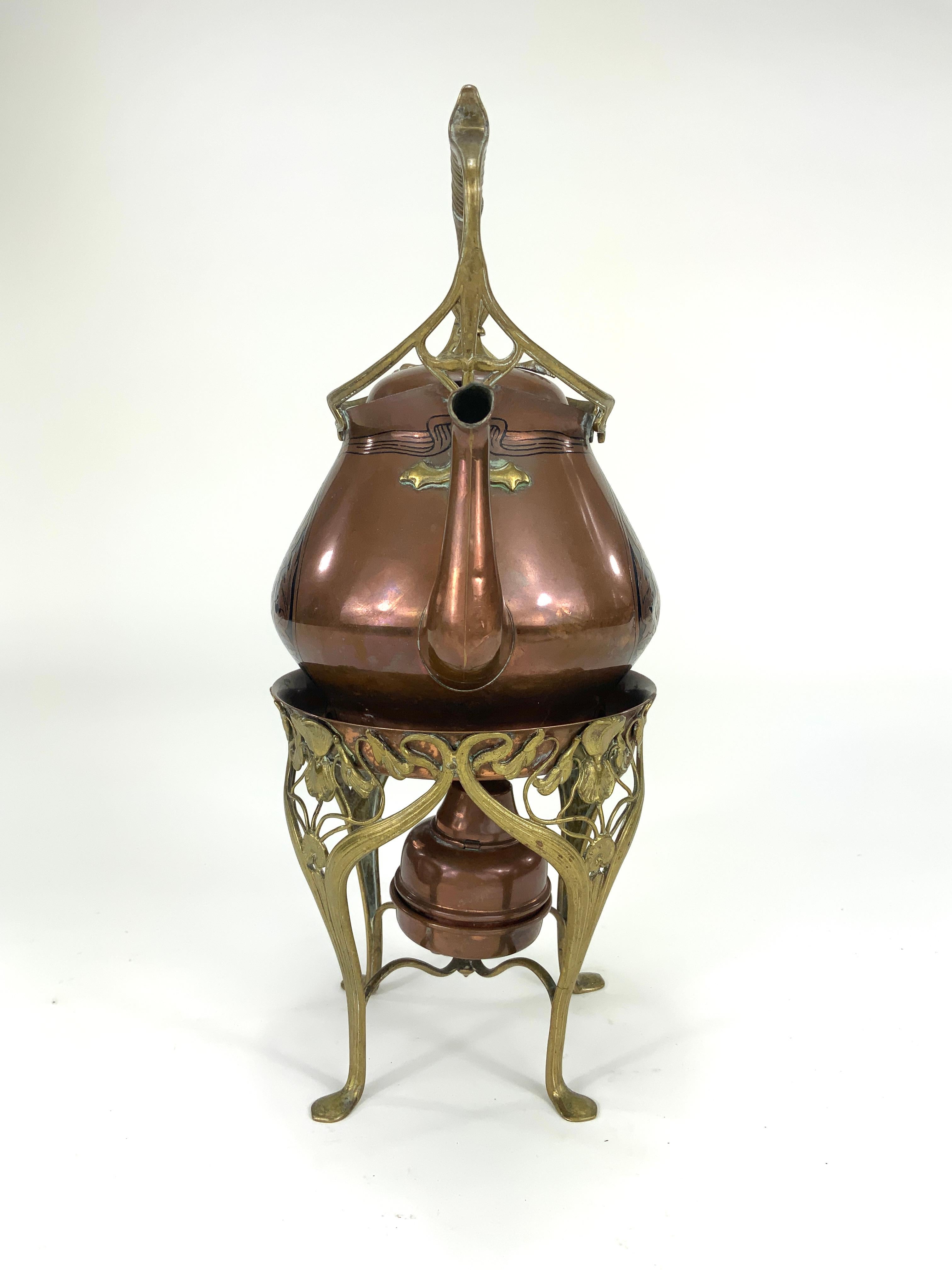 Jugendstil-Teekessel aus Kupfer von Carl Deffner auf Comfort, ca.1895-1900 (Deutsch) im Angebot