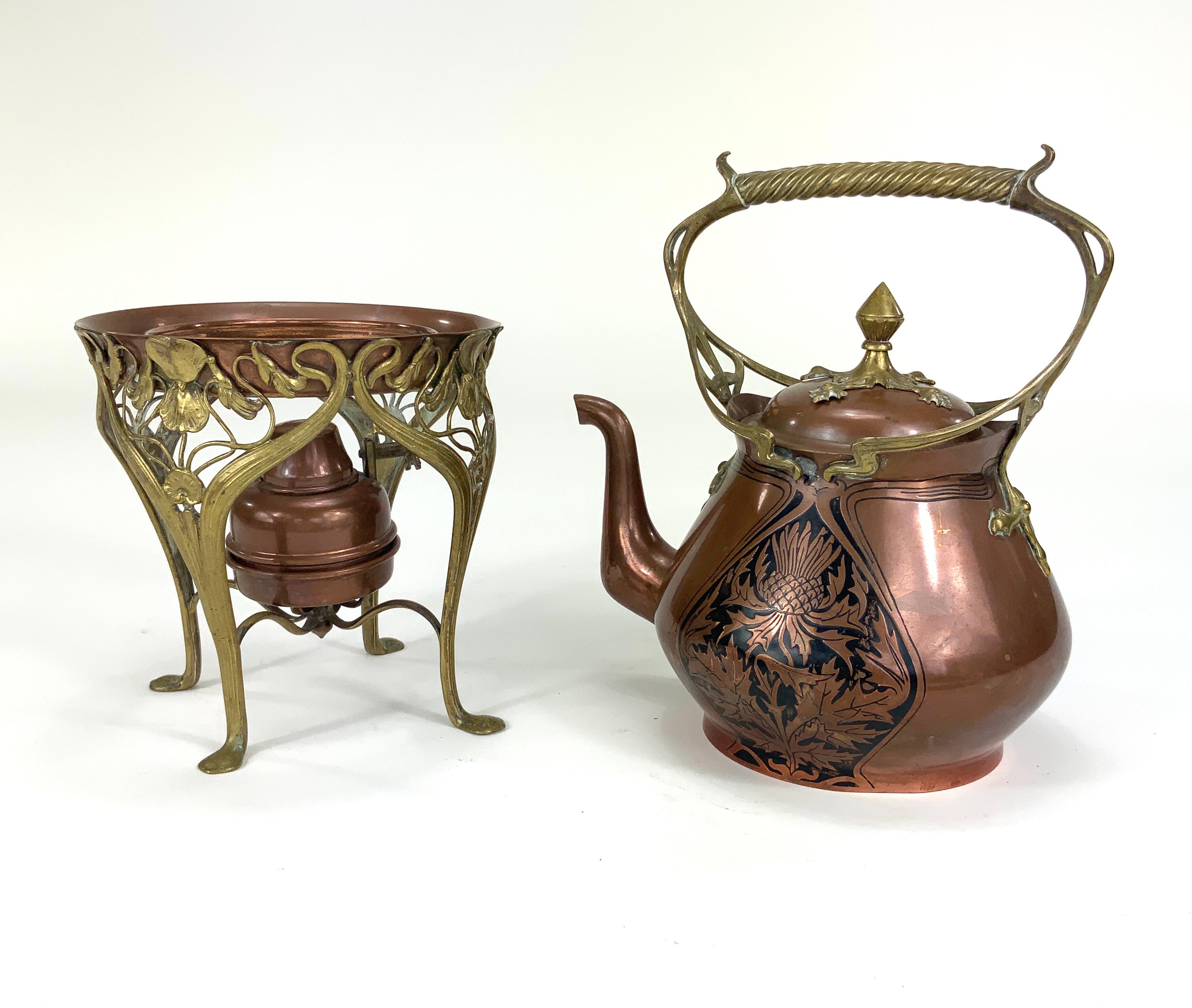 German Carl Deffner Art Nouveau Copper Tea Kettle on a Comfort, circa 1895-1900 For Sale