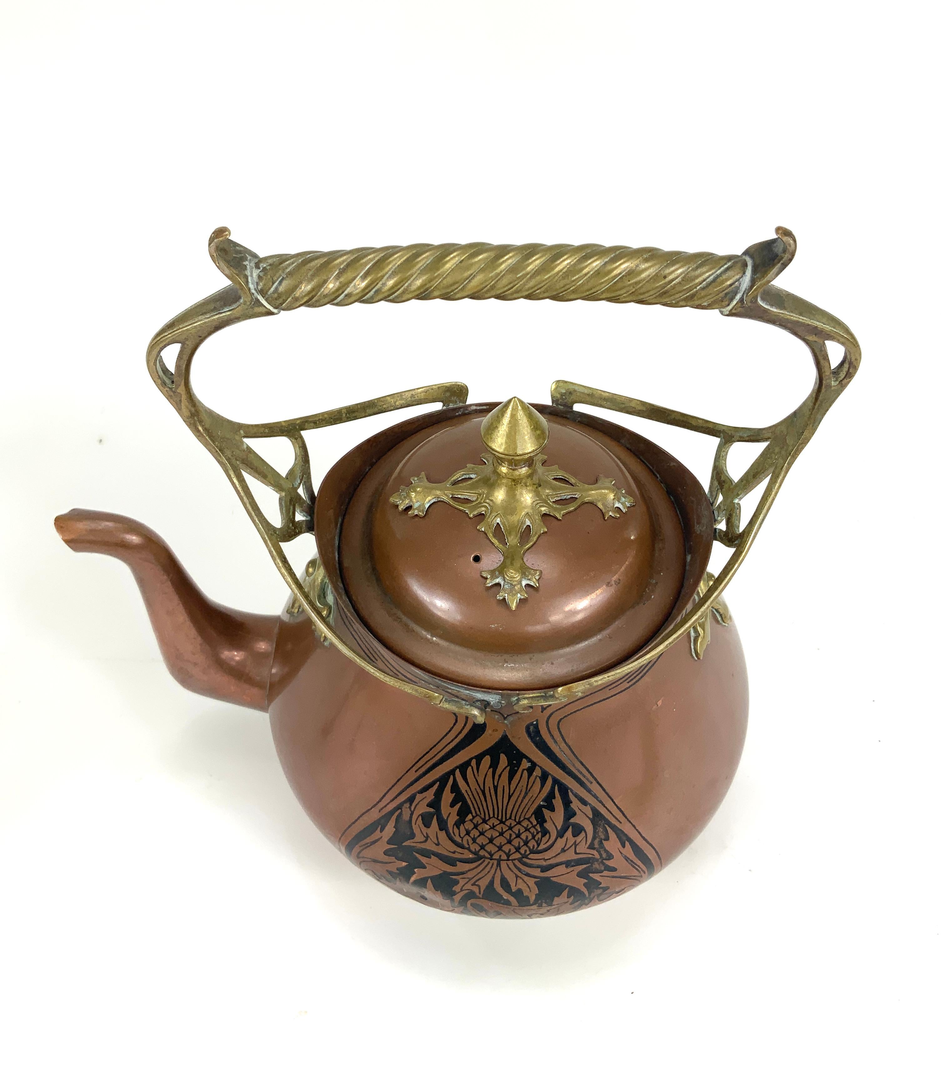 Jugendstil-Teekessel aus Kupfer von Carl Deffner auf Comfort, ca.1895-1900 (19. Jahrhundert) im Angebot