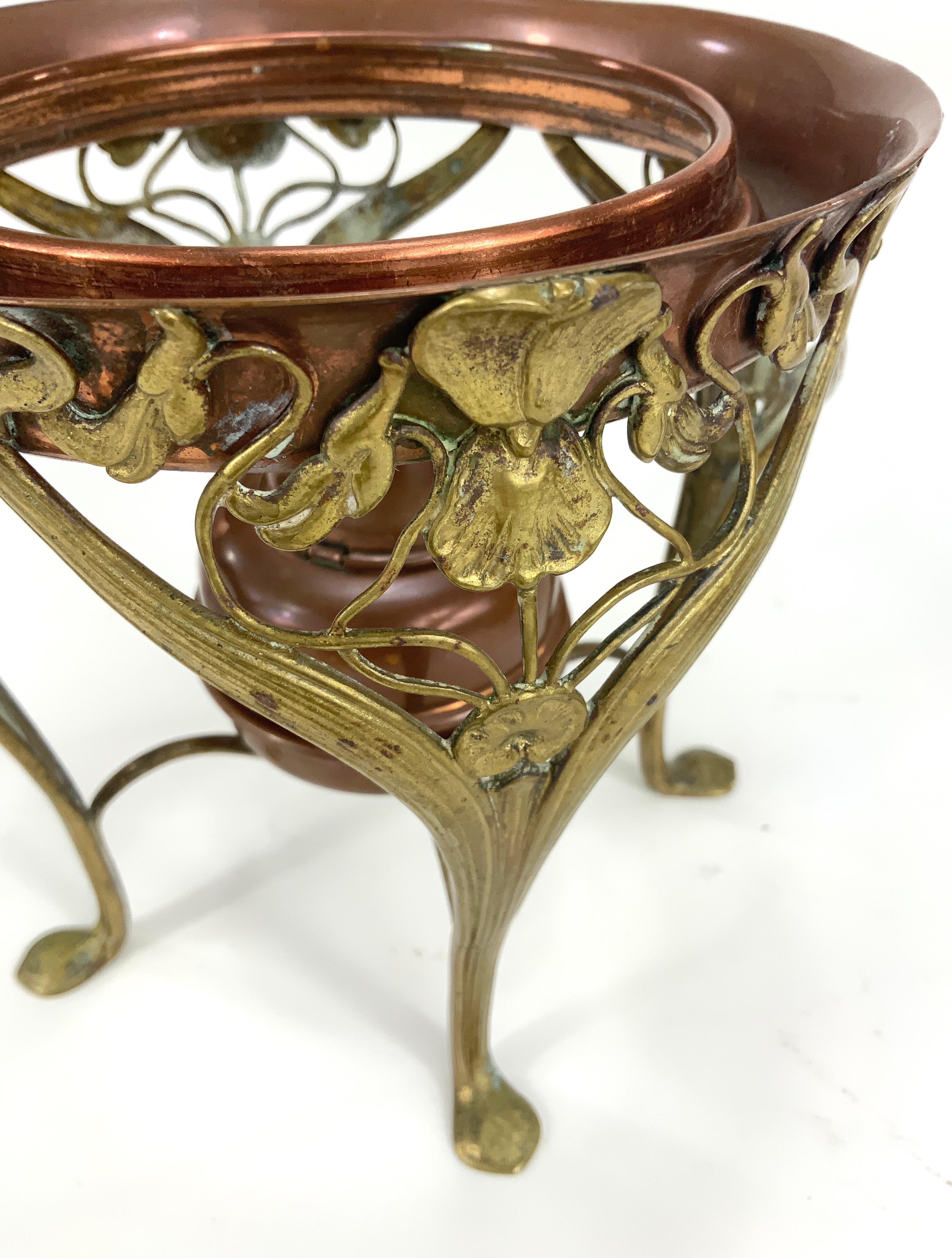 Brass Carl Deffner Art Nouveau Copper Tea Kettle on a Comfort, circa 1895-1900 For Sale