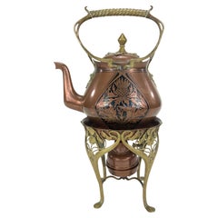Carl Deffner Art Nouveau Copper Tea Kettle on a Comfort, circa 1895-1900