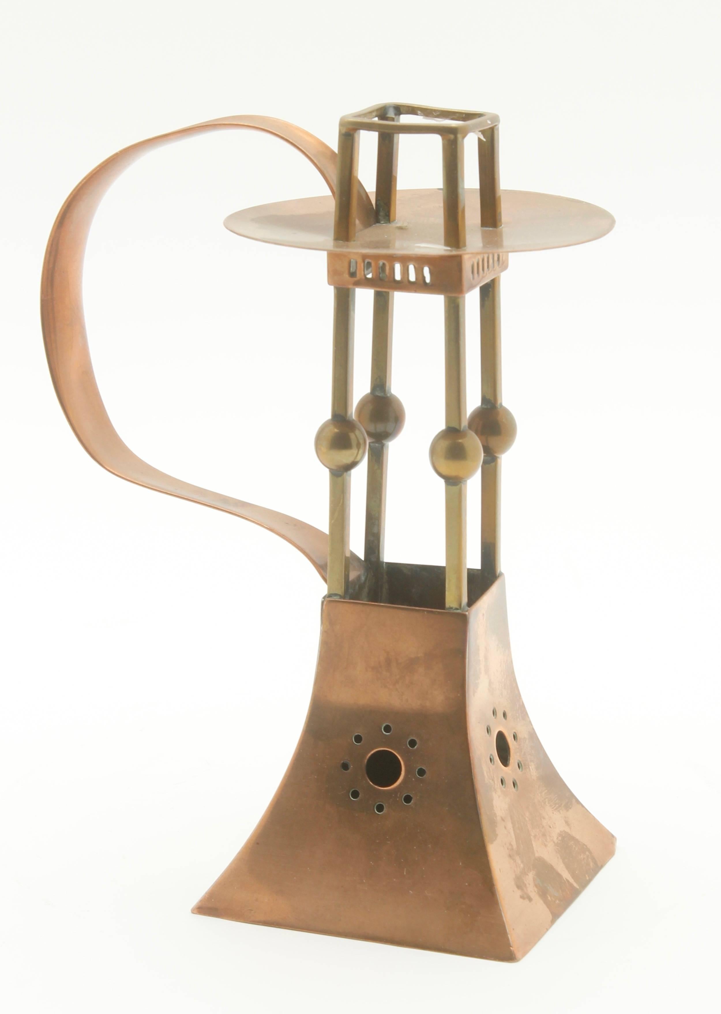 German Carl Deffner, Esslingen Arts & Crafts Copper and Brass Candleholder, circa 1900
