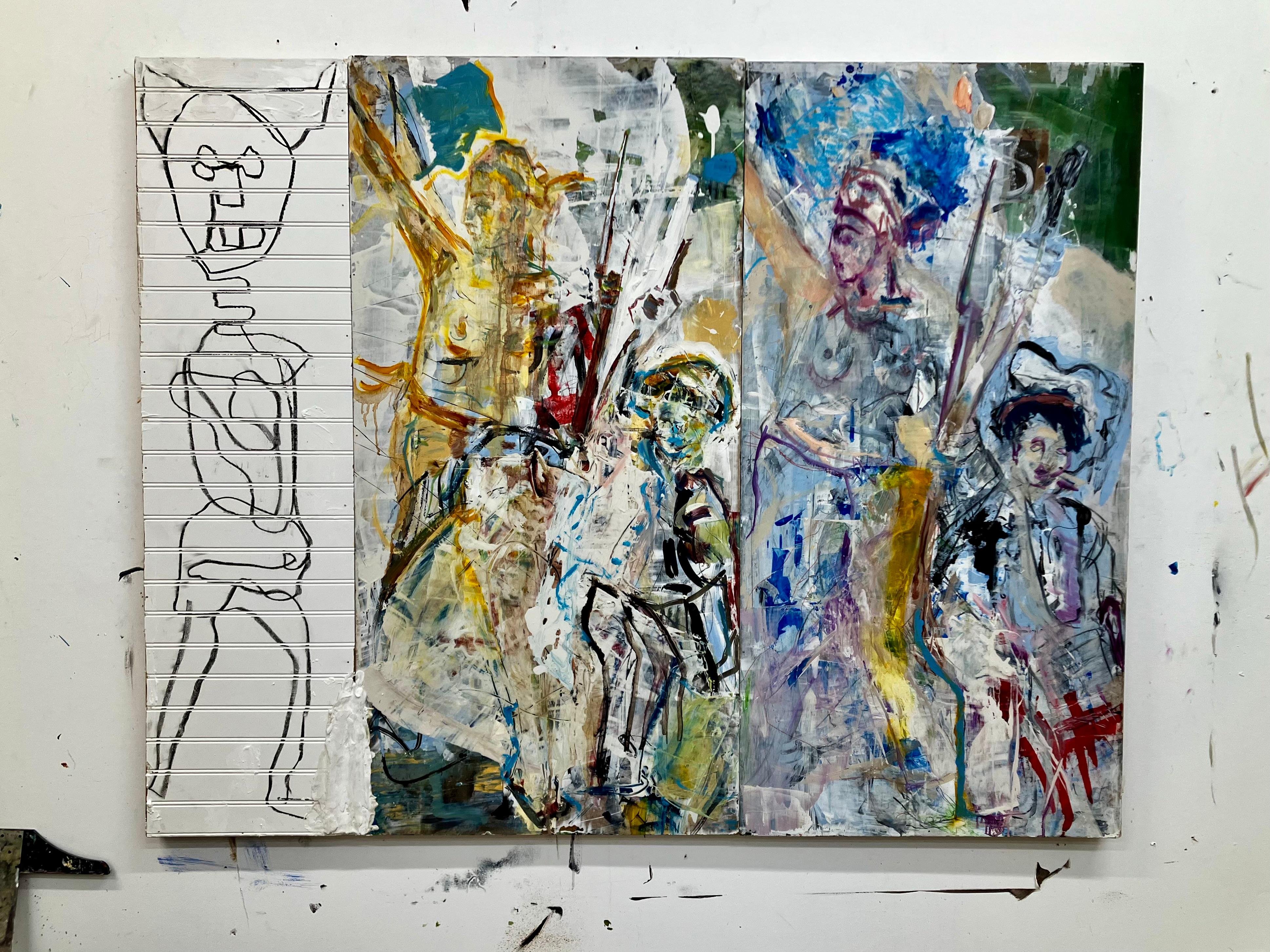 Liberty Leading the People, abstracted figurative with political references - Painting by C. Dimitri