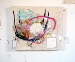 Bee-loud Glade, free form mixed media abstract gesture bright color & neutrals