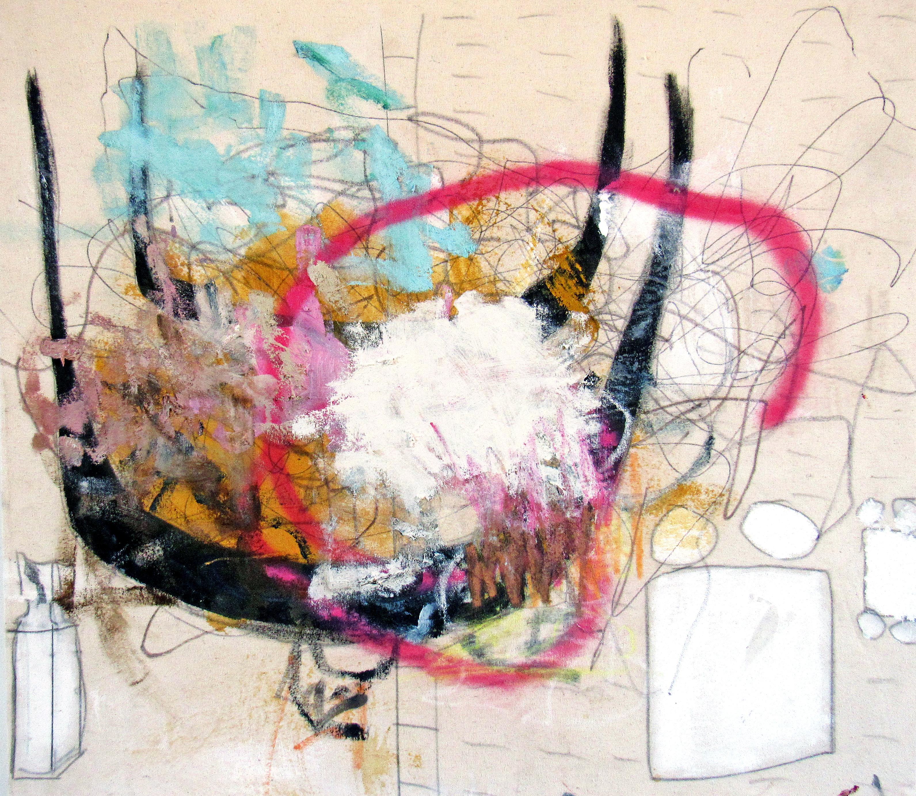 Bee-loud Glade, free form mixed media abstract gesture bright color & neutrals