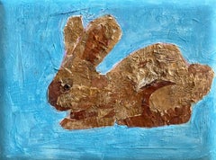 Birkenholz Kaninchen II, fröhlicher Hase, Tiergemälde auf Tafel