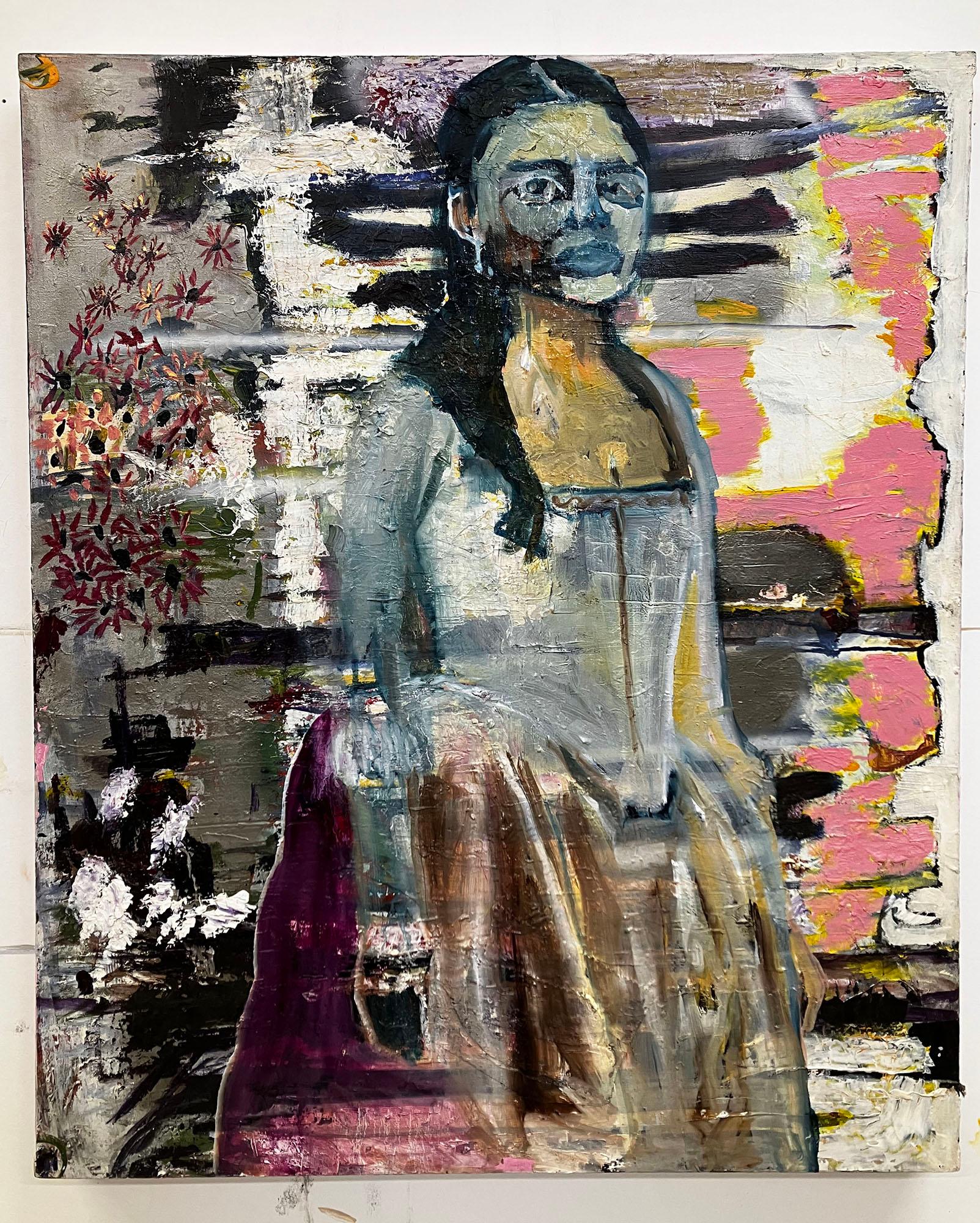 Un poco Fantasma, color apagado figura femenina vestido histórico grueso y transparente - Painting de C. Dimitri