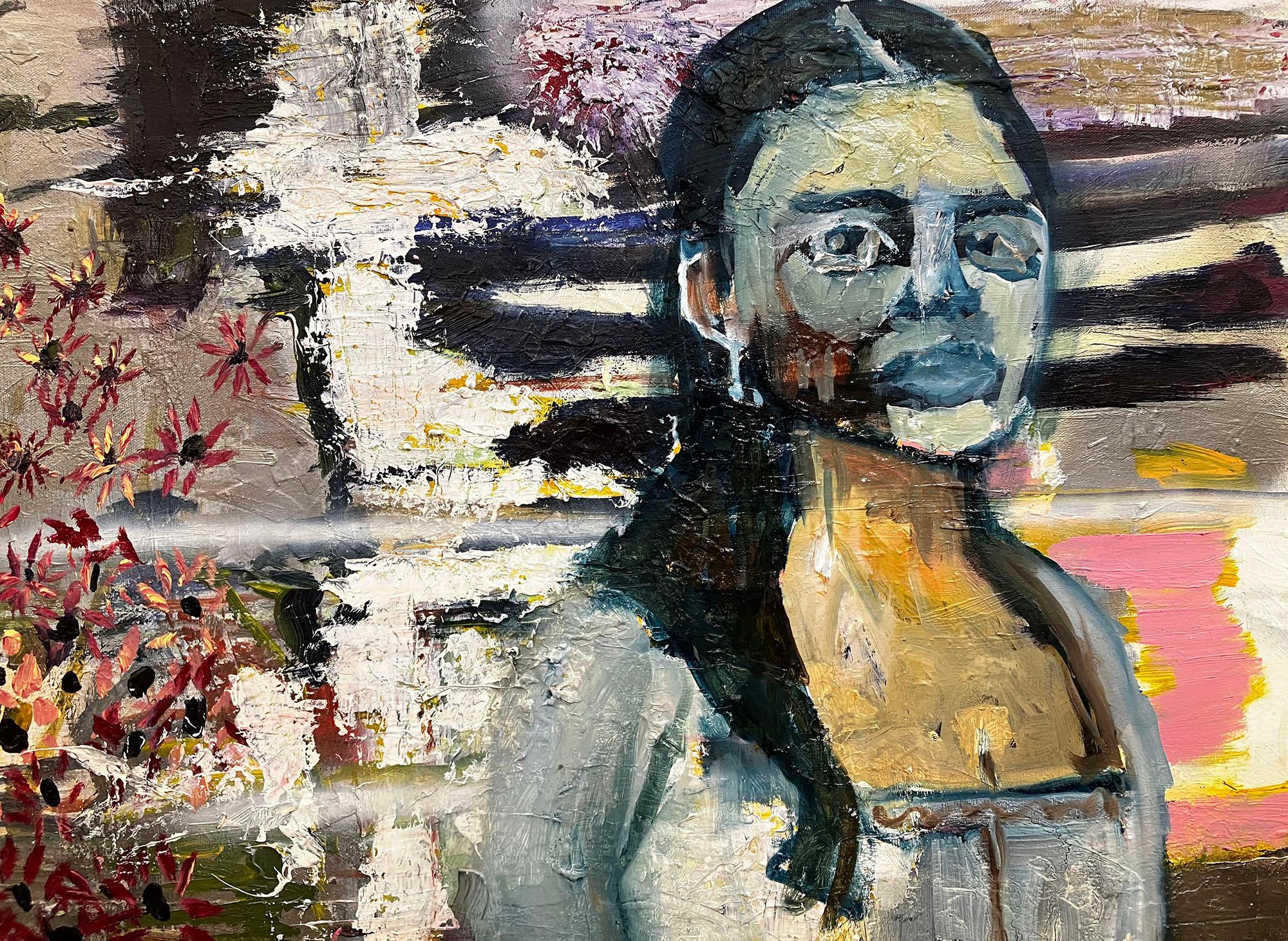 Un poco Fantasma, color apagado figura femenina vestido histórico grueso y transparente - Painting Contemporáneo de C. Dimitri