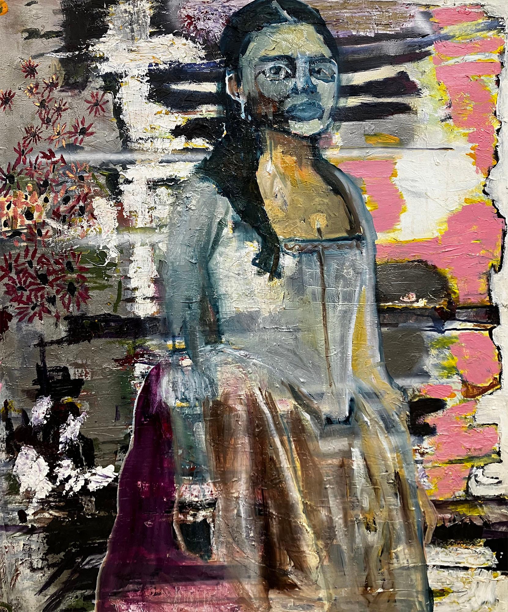 Un poco Fantasma, color apagado figura femenina vestido histórico grueso y transparente