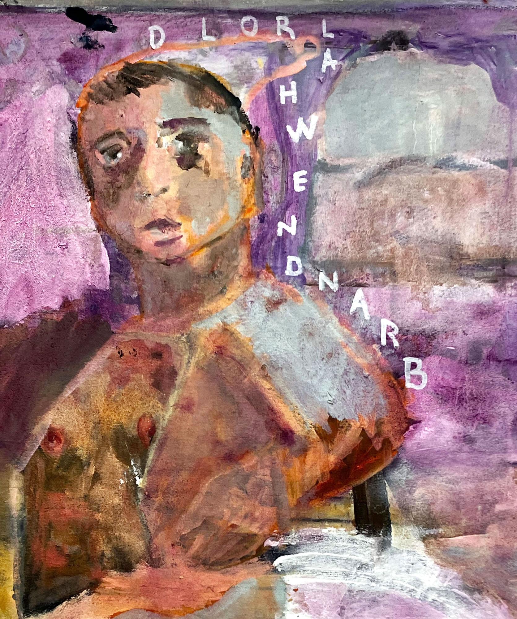 &New Harold, figura astratta colorata e testo - Painting Outsider Art di C. Dimitri
