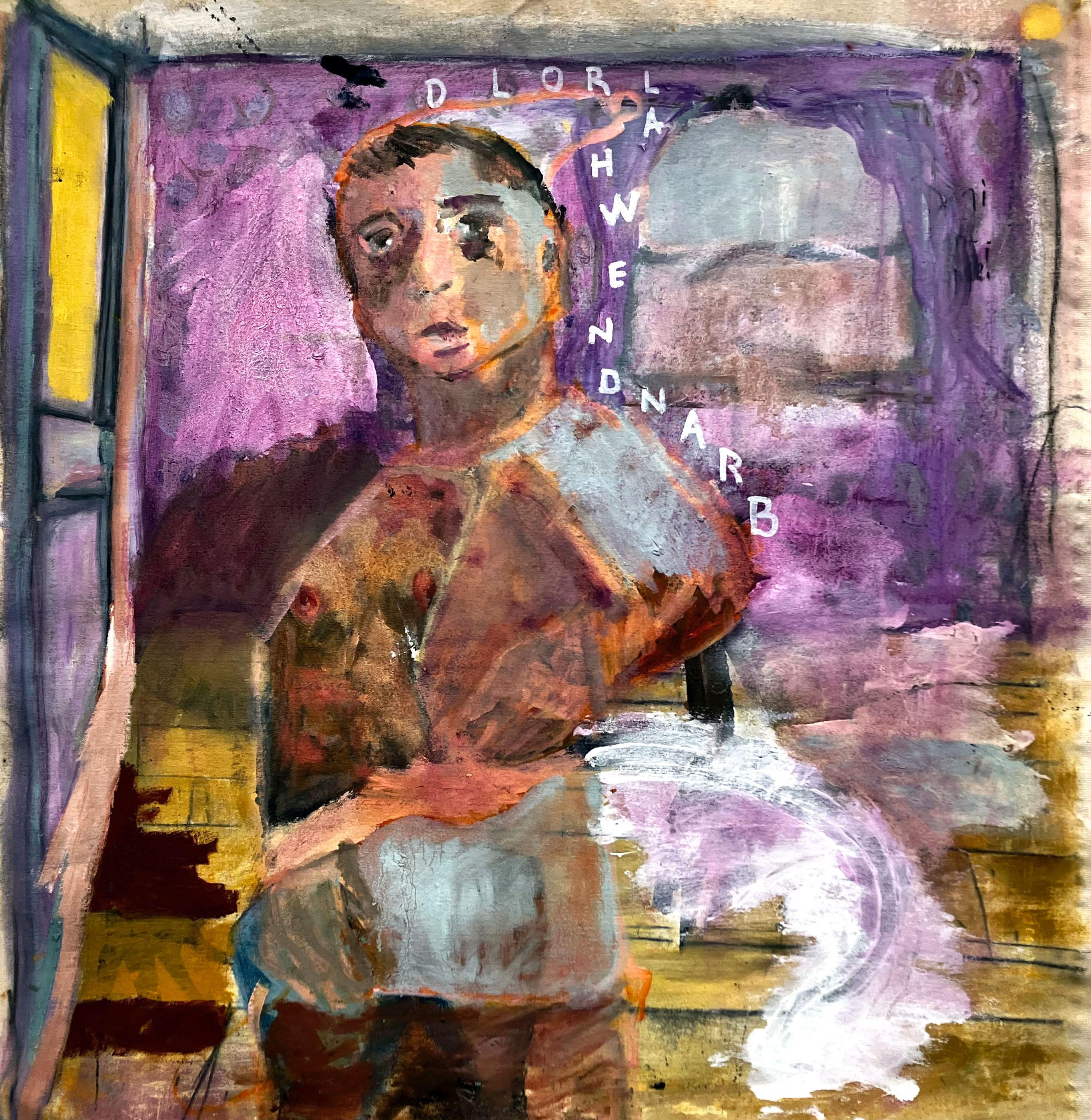 &New Harold, figura astratta colorata e testo