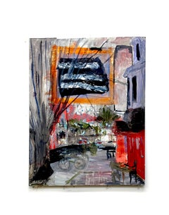 Broadway and Cortland, colorful abstract urban w bicycles