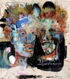 Cats don't eat bananas, 34x31 inches abstracted faces, Basquiat quality