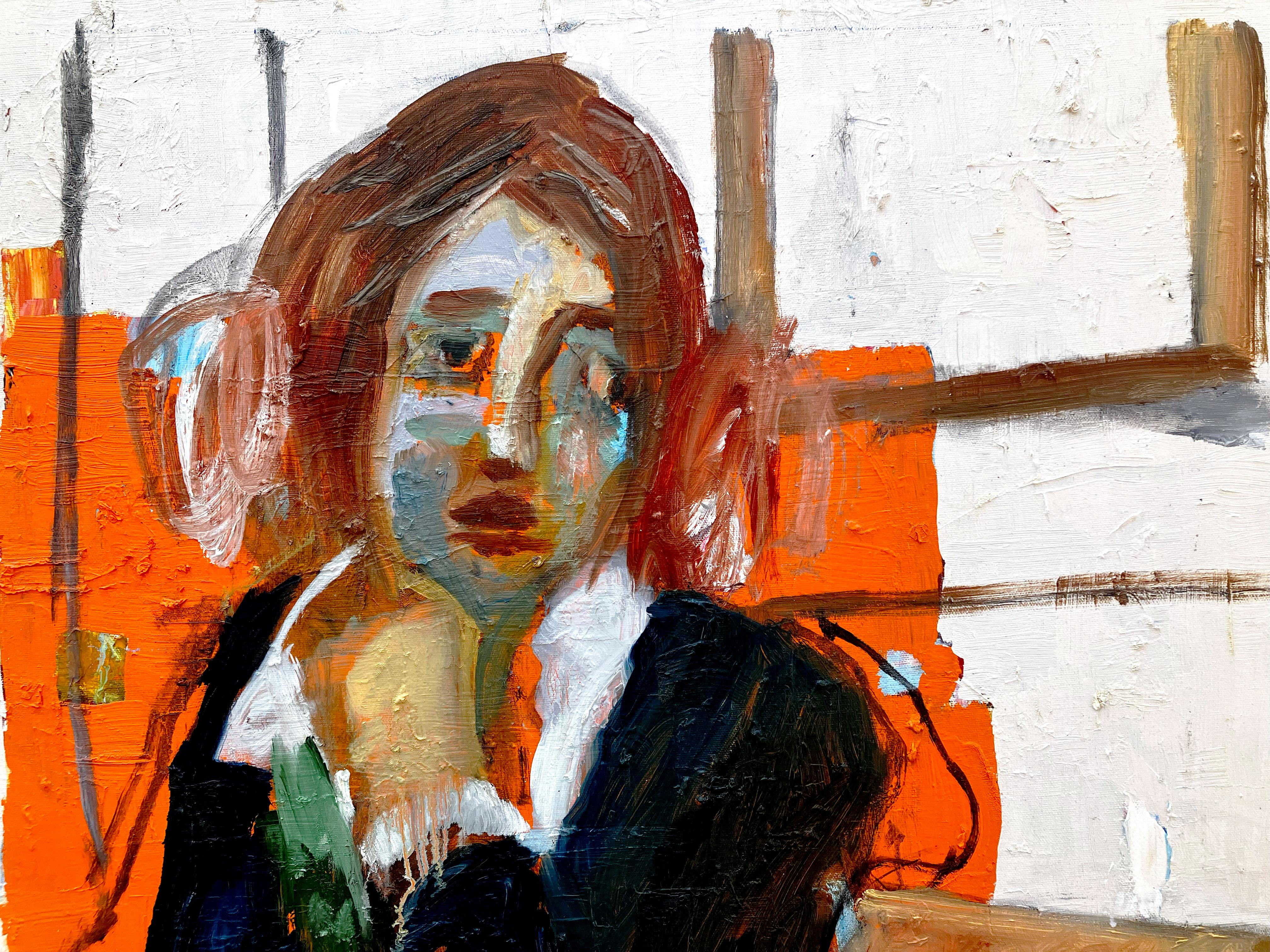 Do You Mind If I Hum While You Talk, abstracted woman in bar w brushwork - Painting by C. Dimitri