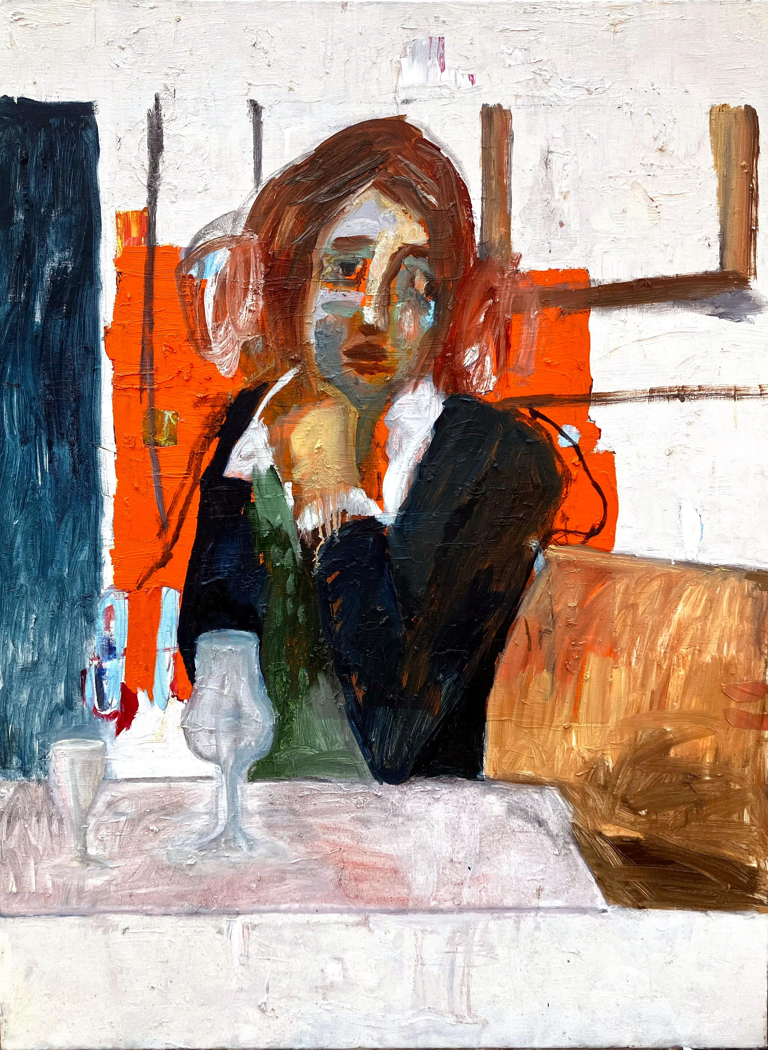 Do You Mind If I Hum While You Talk, abstracted woman in bar w brushwork