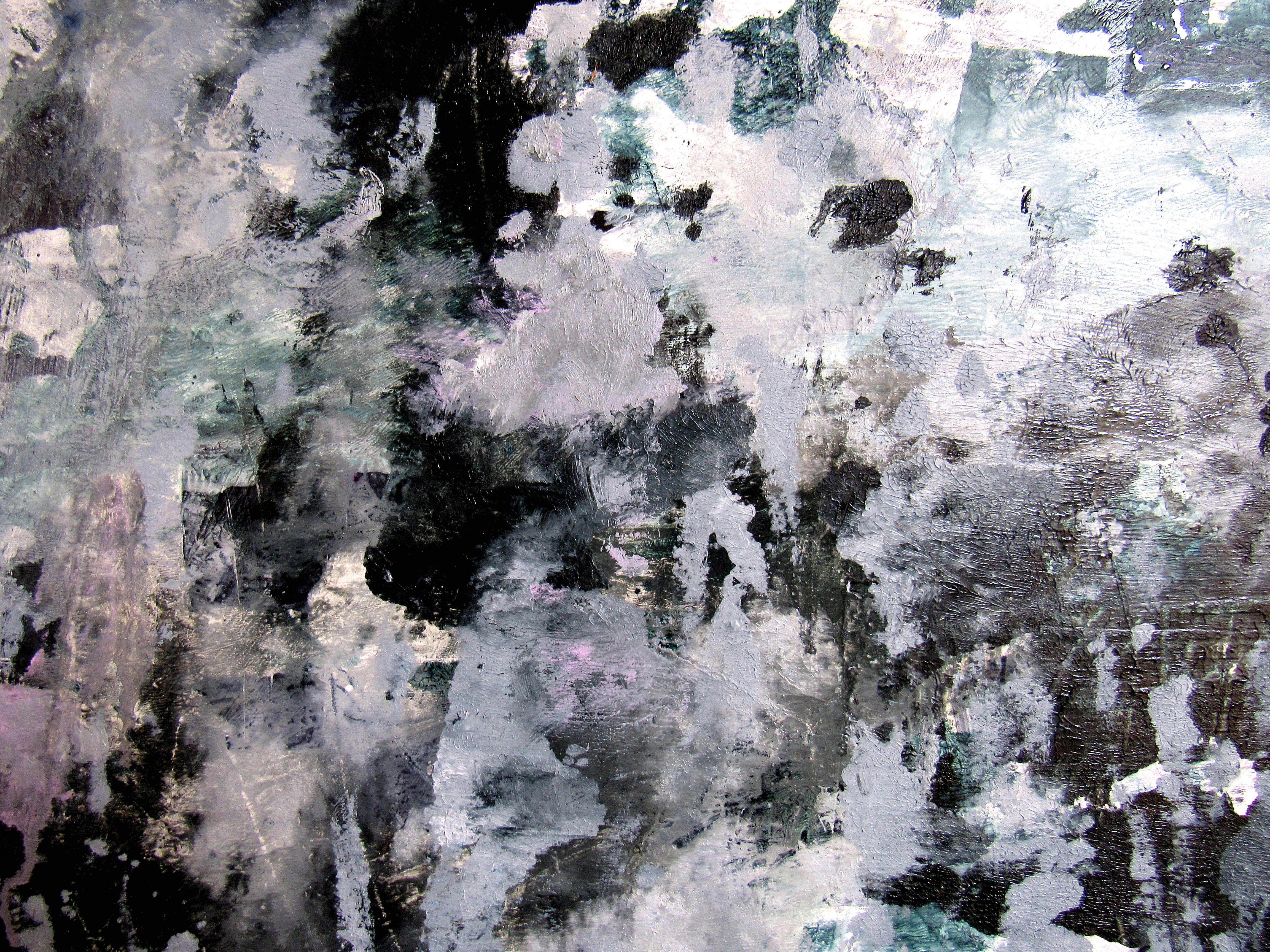 Eight Sequences, gestural abstract, blue, grey,  - Gray Abstract Painting by C. Dimitri