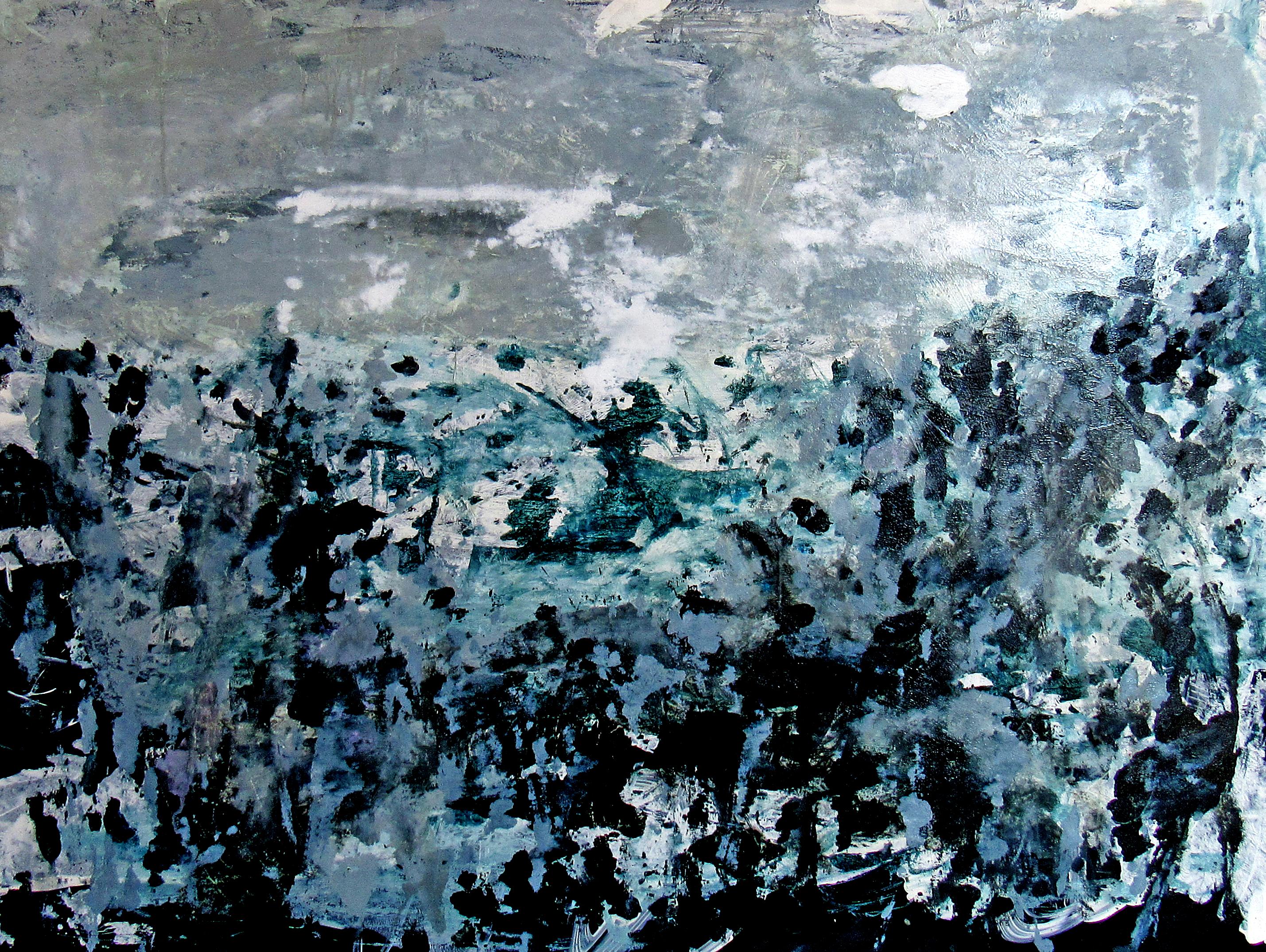 Otto sequenze, astratto gestuale, blu, grigio,