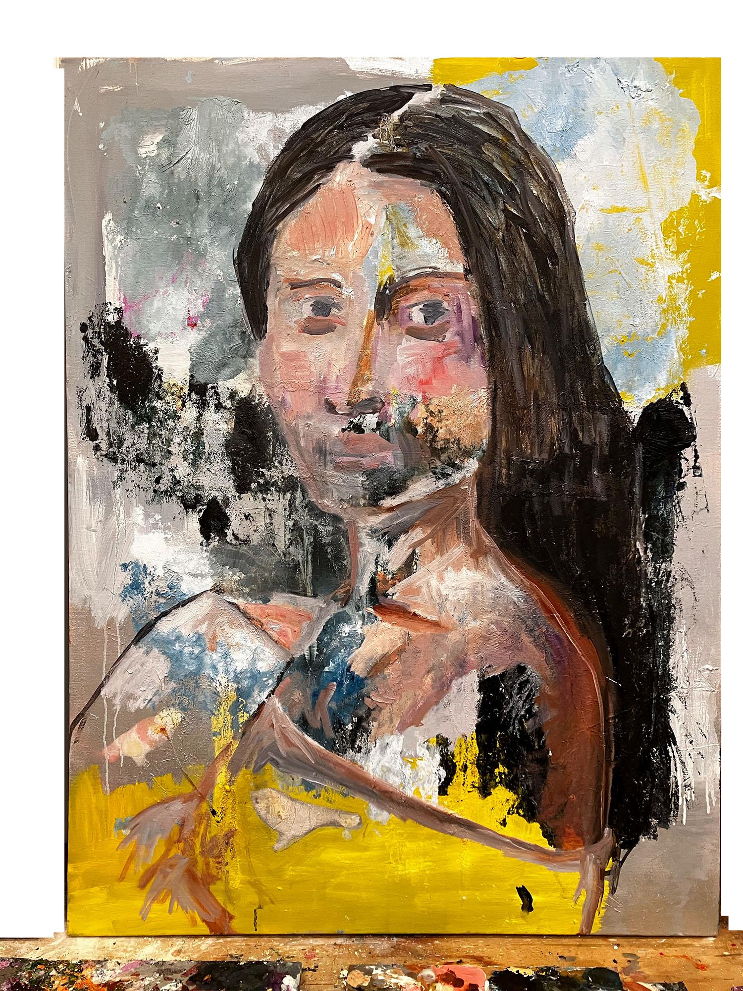 Elisabetta - Figurative Painting Beige di C. Dimitri
