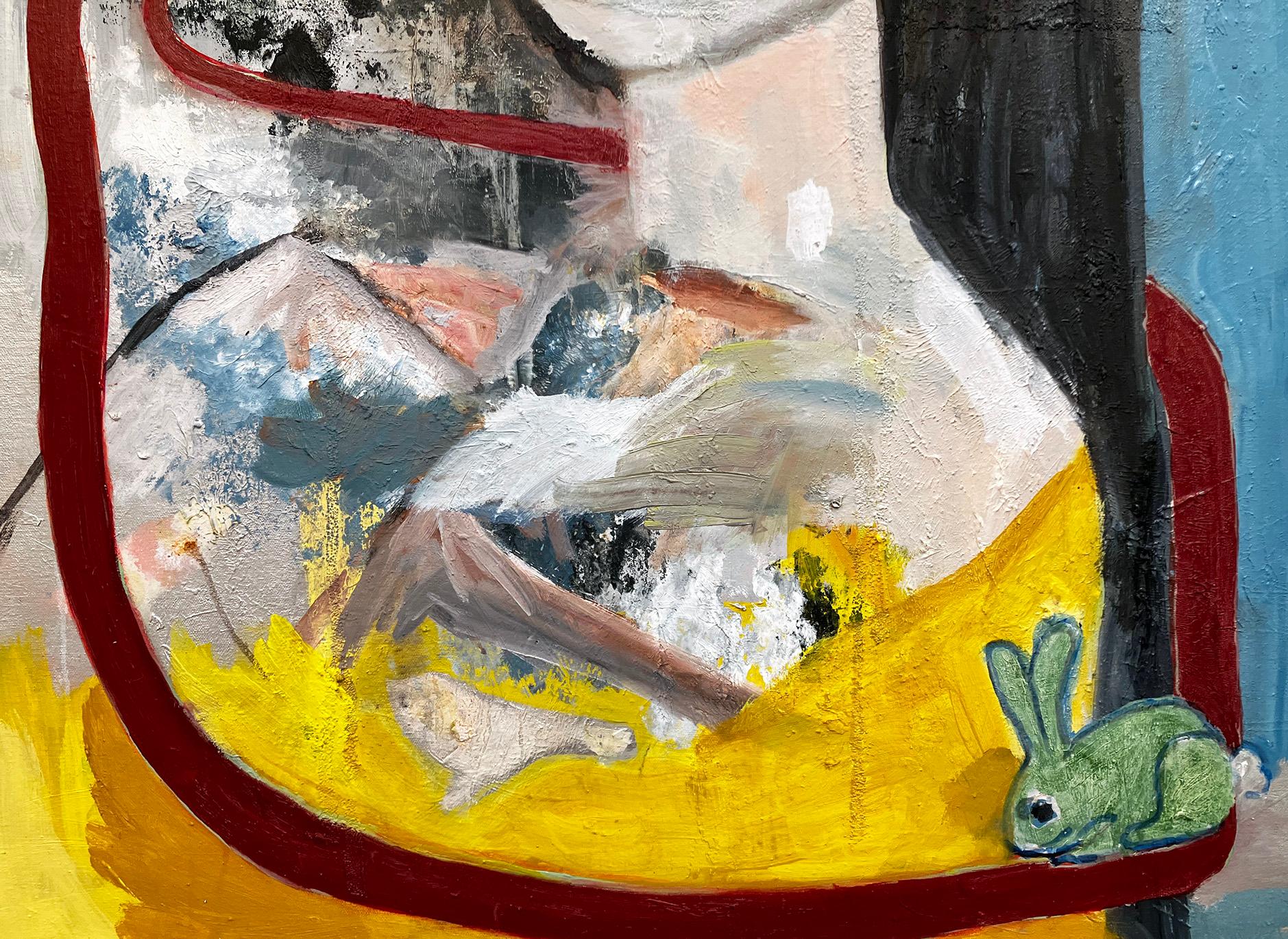 Erleuchtung Eva, weibliches Gesicht, Schlange und Kaninchen bunt allegorisch (Amerikanische Moderne), Painting, von C. Dimitri