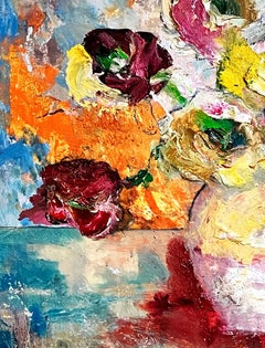 Flowers, colorful abstract thick paint