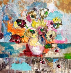 Flowers, colorful abstract thick paint
