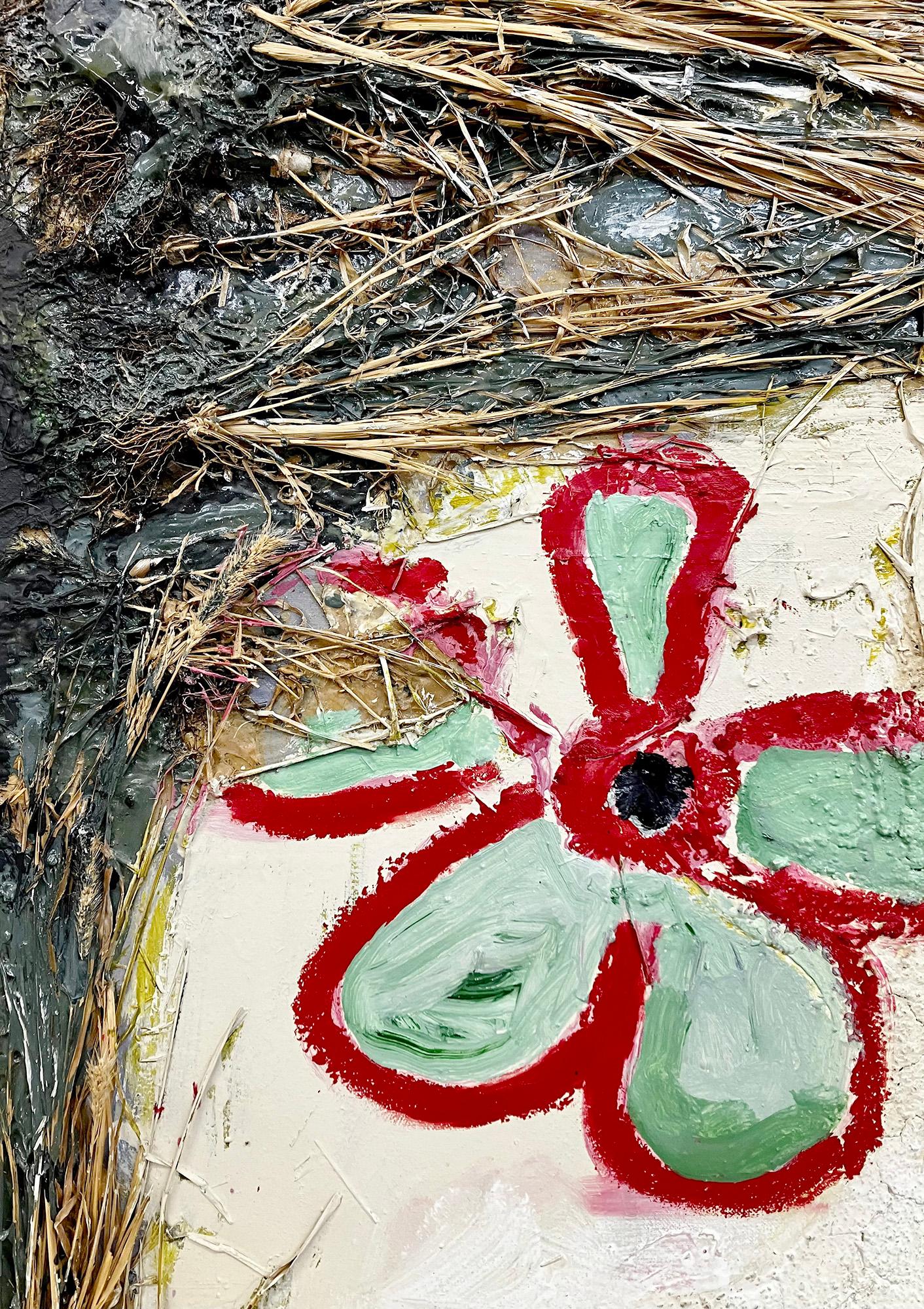 Fiori7, composizione audace, elementi di collage testuali - Painting di C. Dimitri