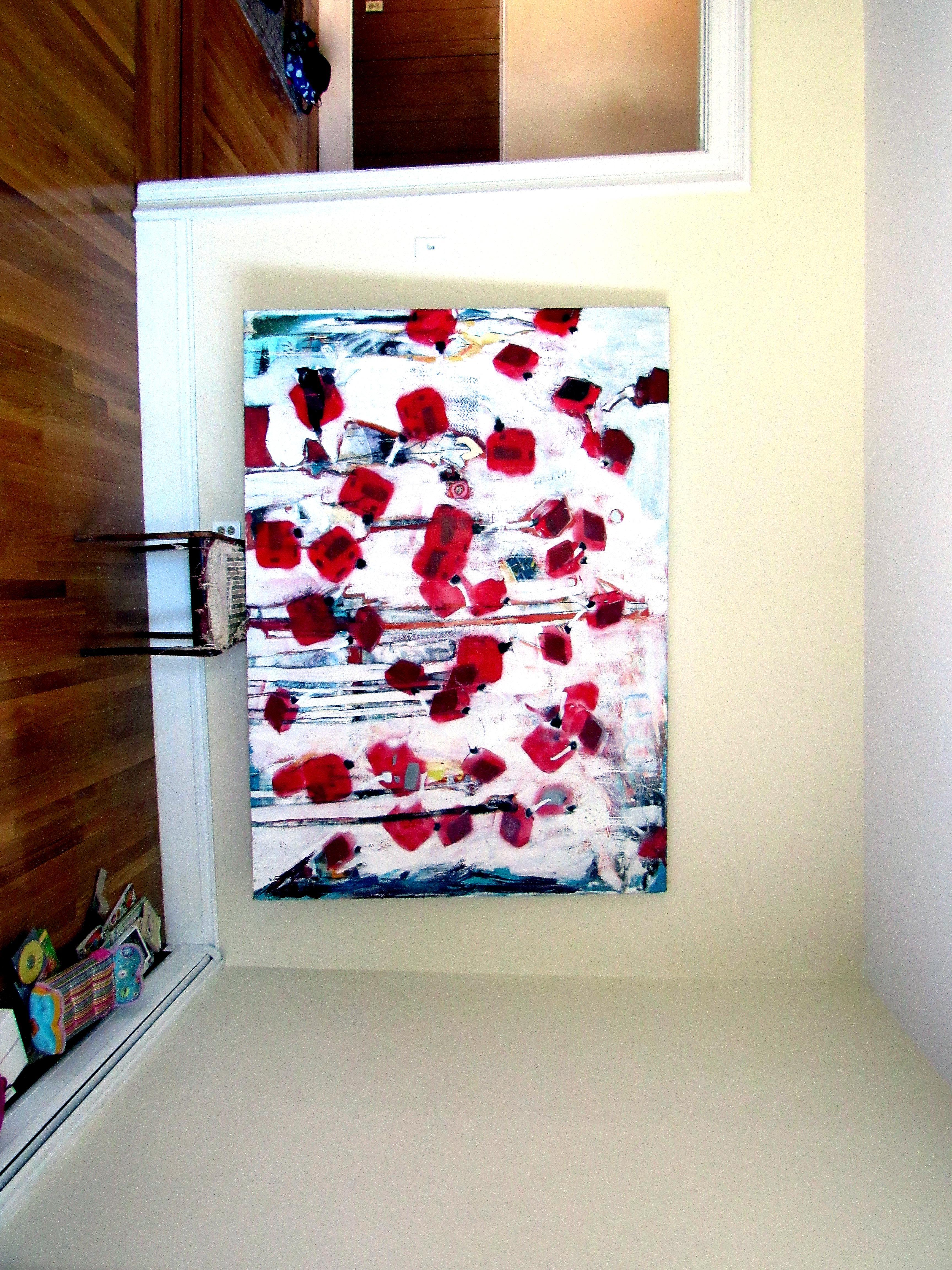 Bosque, pintura abstracta caprichosa en rojo y blanco - Painting Abstracto de C. Dimitri