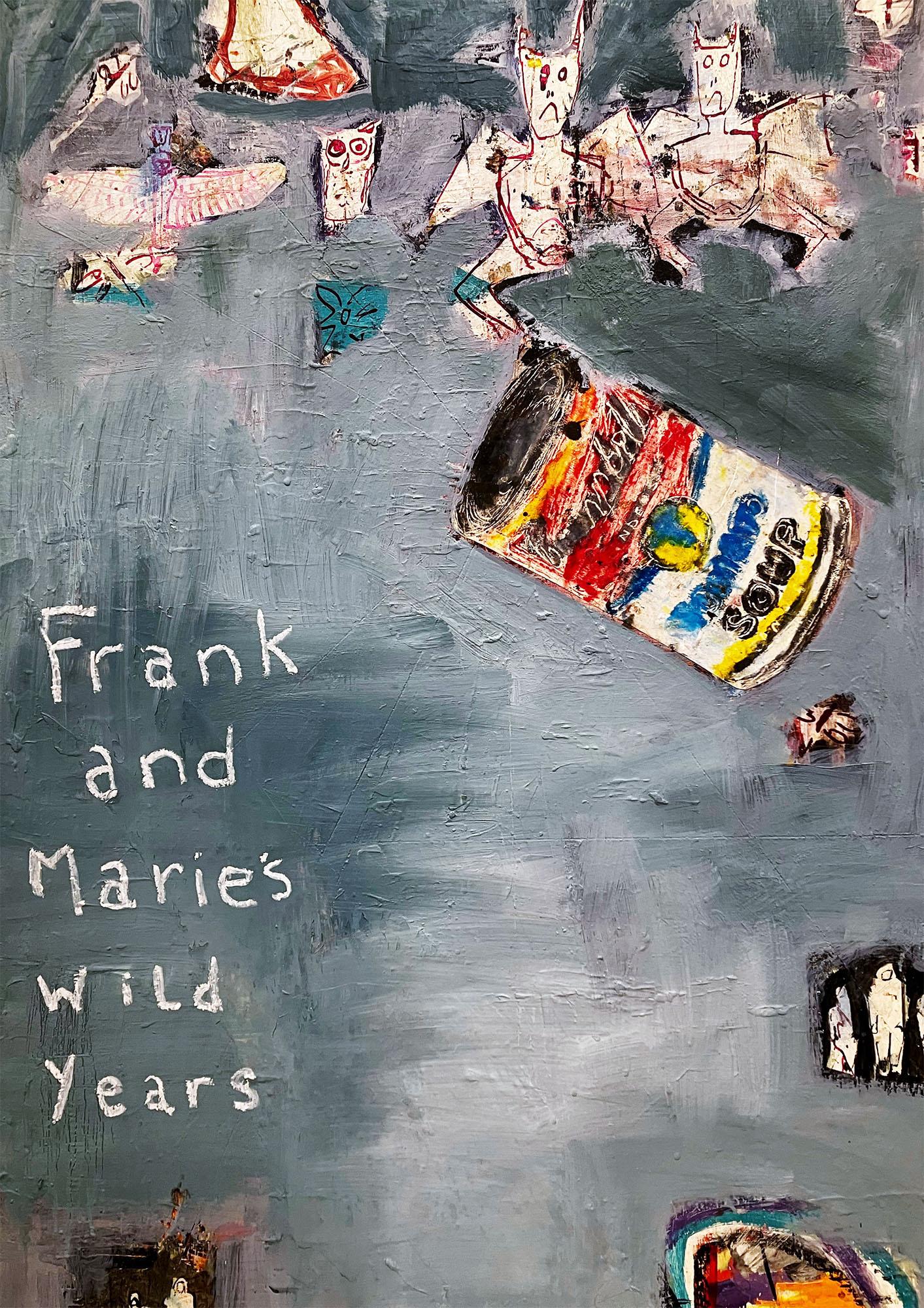 Frank & Marie's Wild Years farbenfrohe, nackte, fliegende Broomstickerei mit Schlägertext mit Fledermausen (Post-Impressionismus), Painting, von C. Dimitri