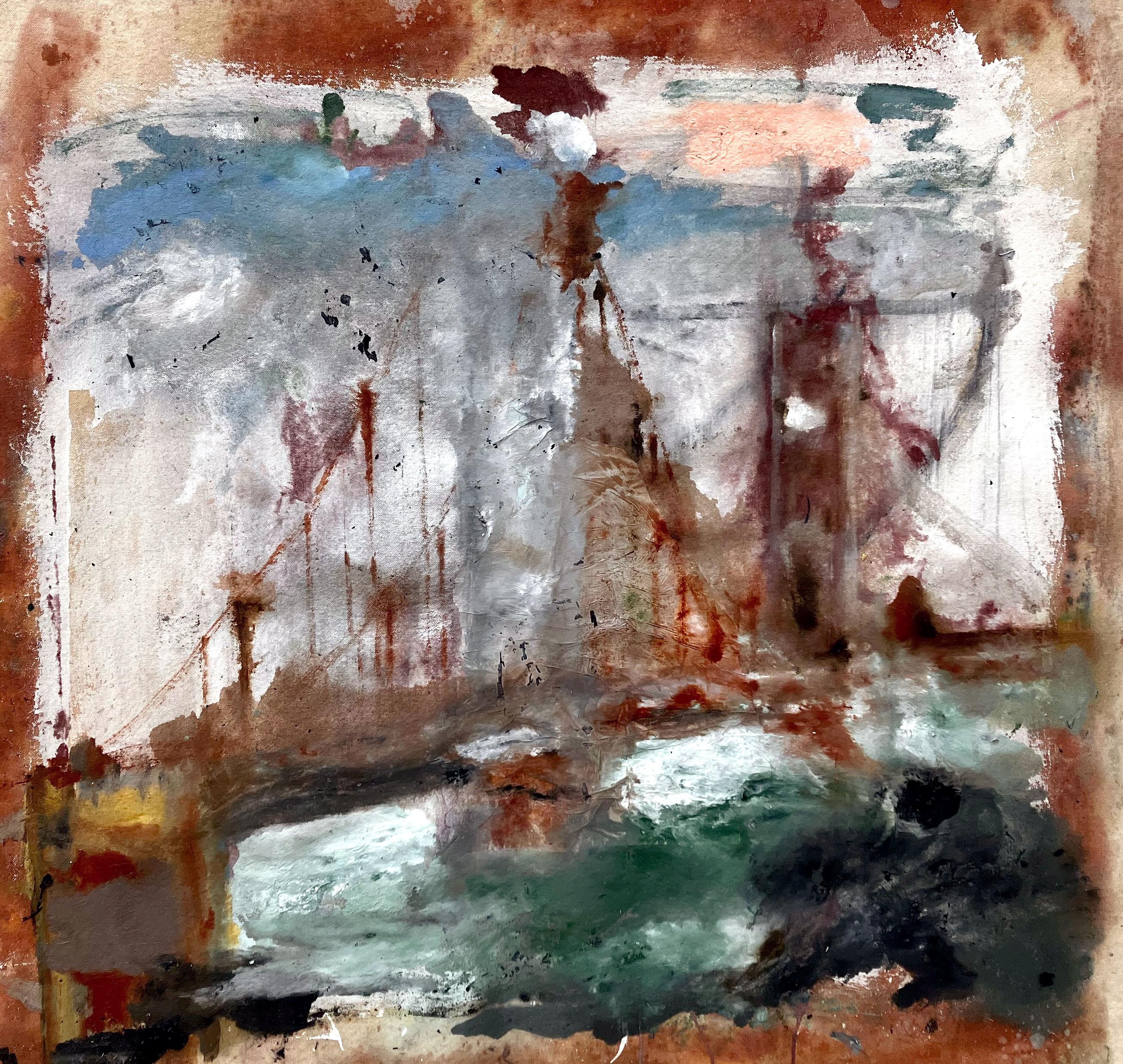 C. Dimitri Abstract Painting - Greenland Bridge, abstract bridge image, earth tones