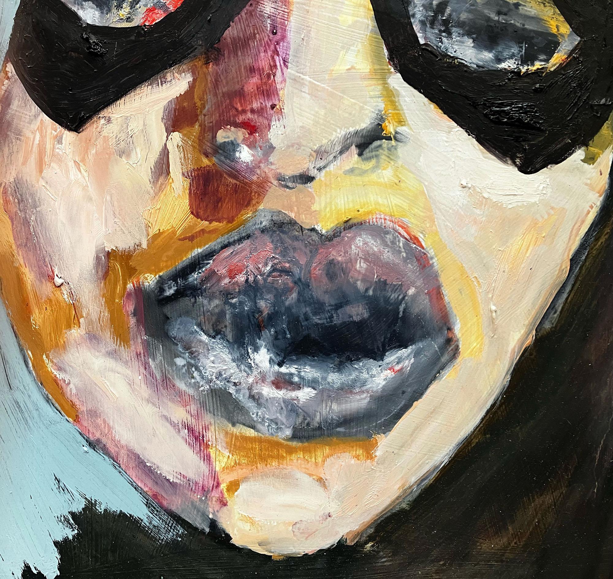 Eroina #744, volto drammatico e audace con maschera - Figurative Painting Nero di C. Dimitri