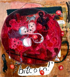 I Have Bitcoin, spirited abstract reds, animals, text